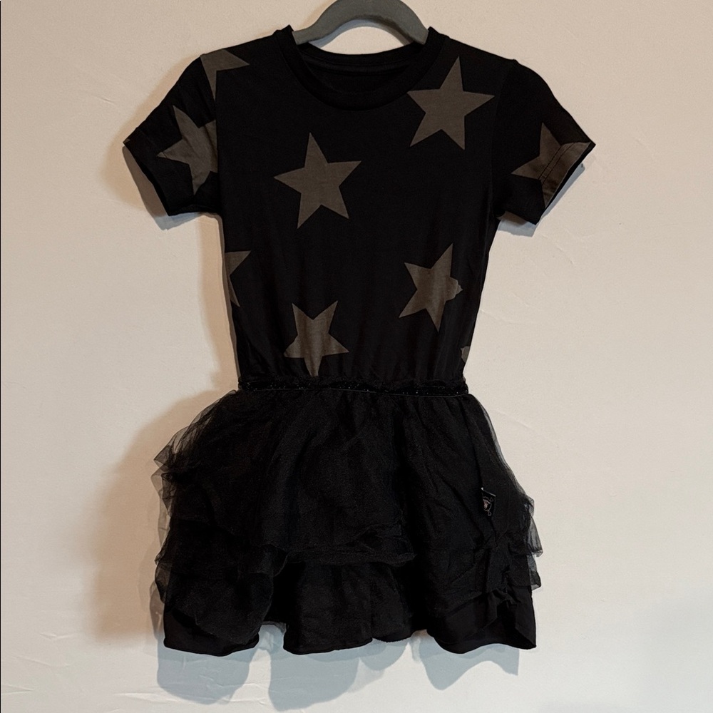 Nununu Black Star Print Dress with Tulle Skirt